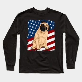 Cute Pug Dog American Flag Long Sleeve T-Shirt